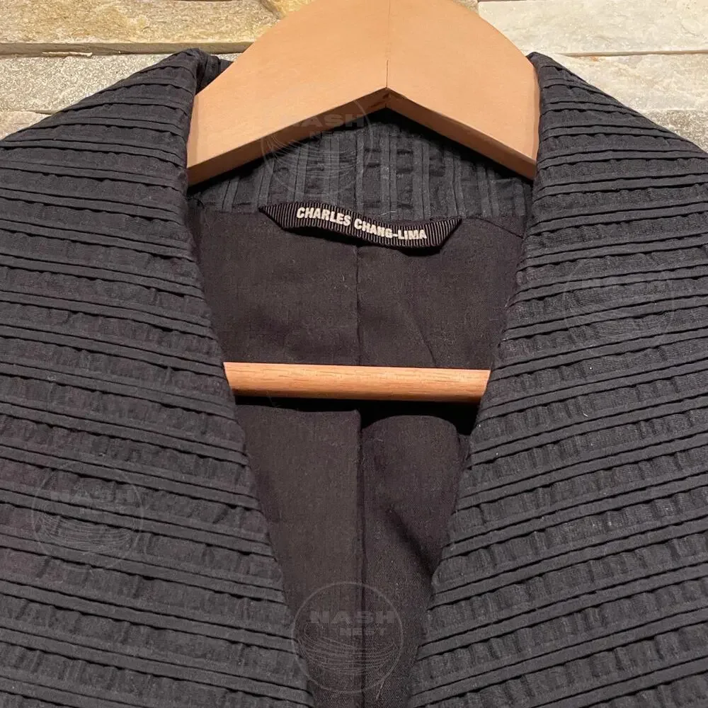 Charles Chang-Lima Women’s 6 Black Navy Blazer | Textured Cotton Wool, USA